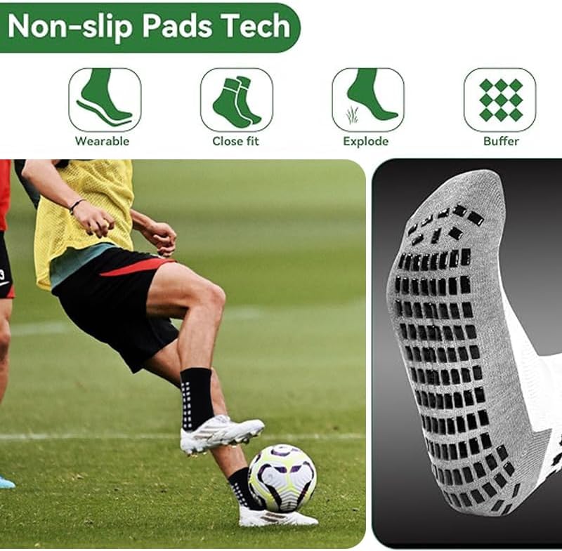 BUKEORE 2 Set Anti-Slip Grip Soccer Socks with Shin Guard Sleeves, Sports Athletic Socks for Men Women - Image 4